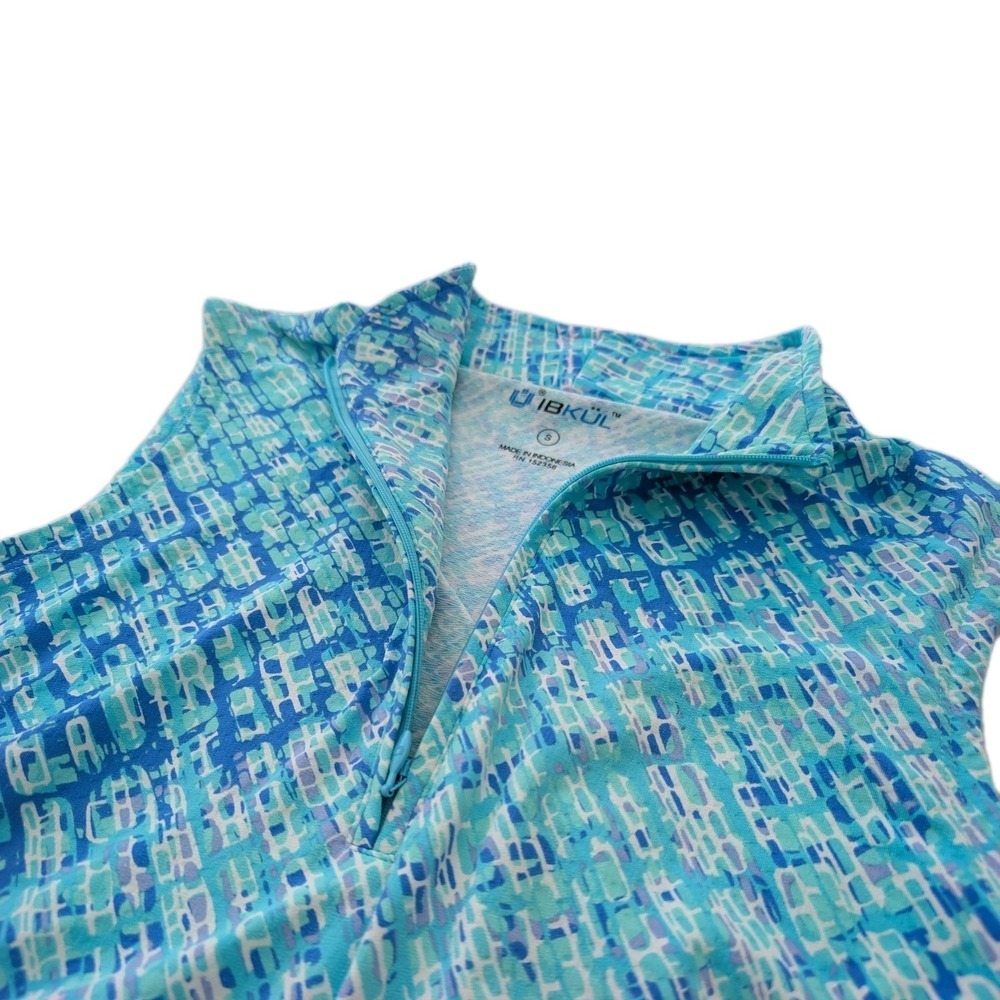 IBKUL Sleeveless Dress Womens Size S Blue Geometric 1/4 Zip Tennis‎ Pickleball